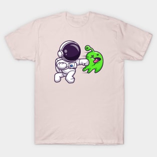 Cute Astronaut Smashing Allien Cartoon T-Shirt